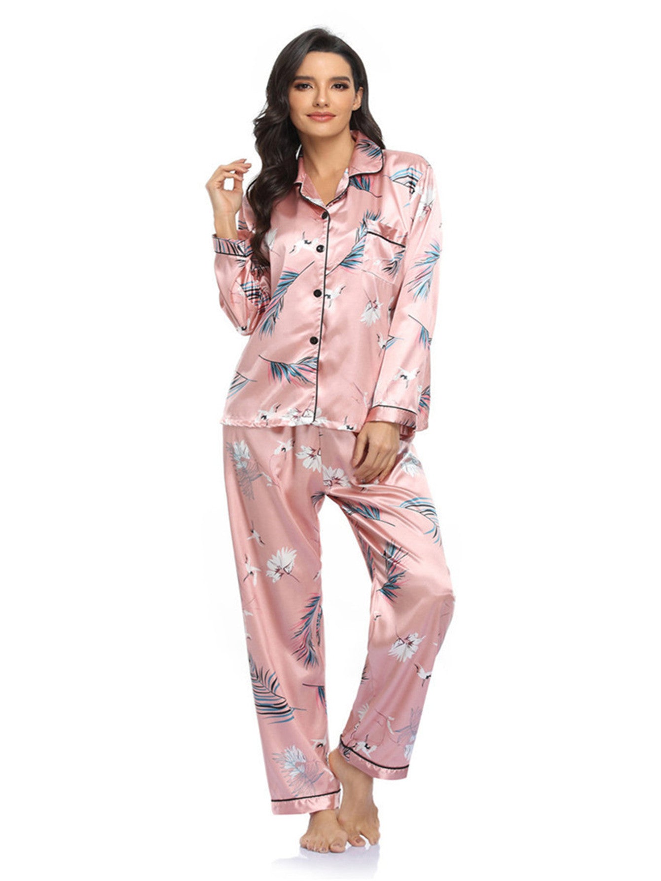 Home Wear Suit Pajamas Women Satin Cardigan Long Sleeve Long Sleeve Autumn