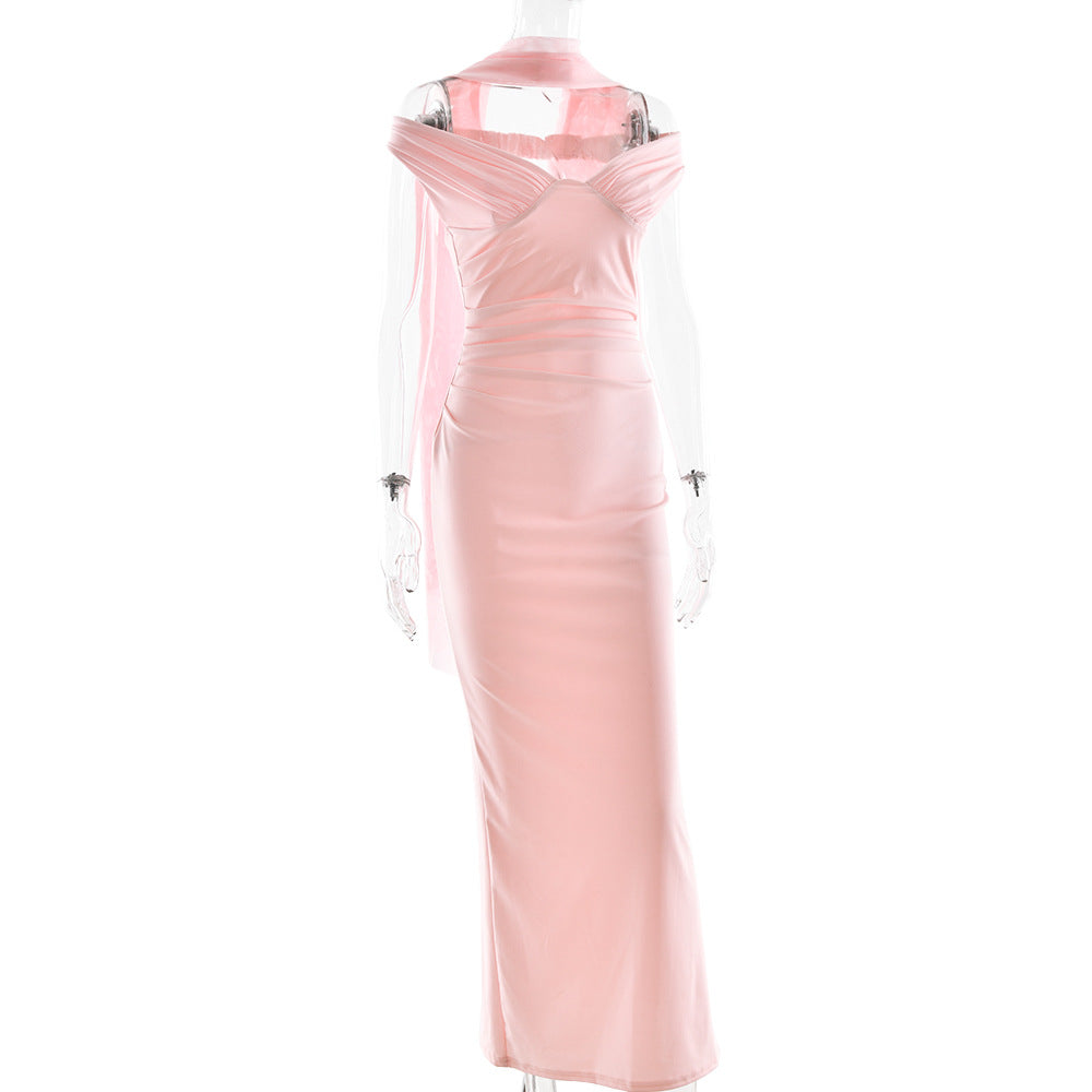 Elegant Tube Top Solid Color Dress Sexy Sleeveless Slim Fit Backless Dress