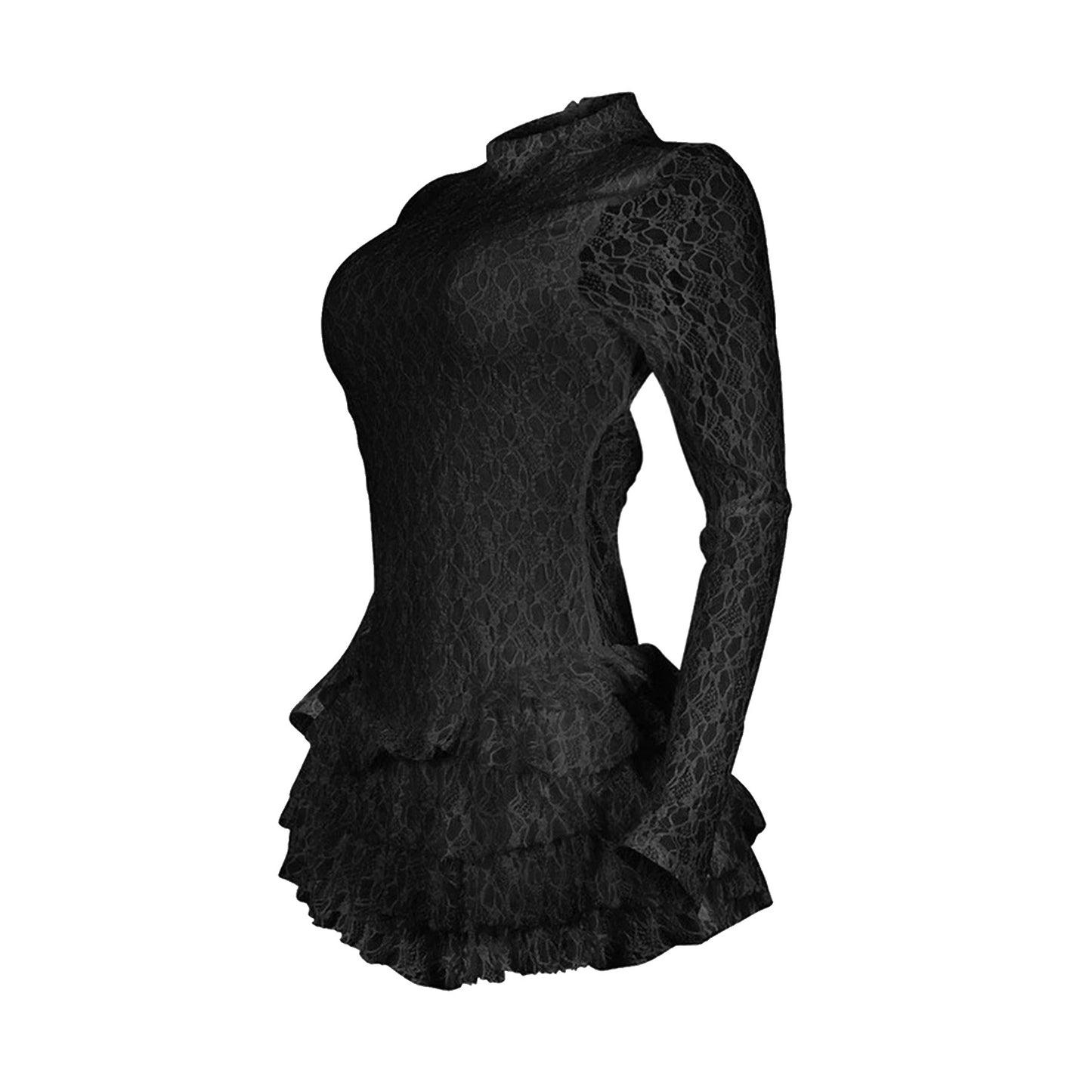 Women Clothing Sexy Lace Long Sleeve Shorts Wooden Ear Backless Jumpsuit