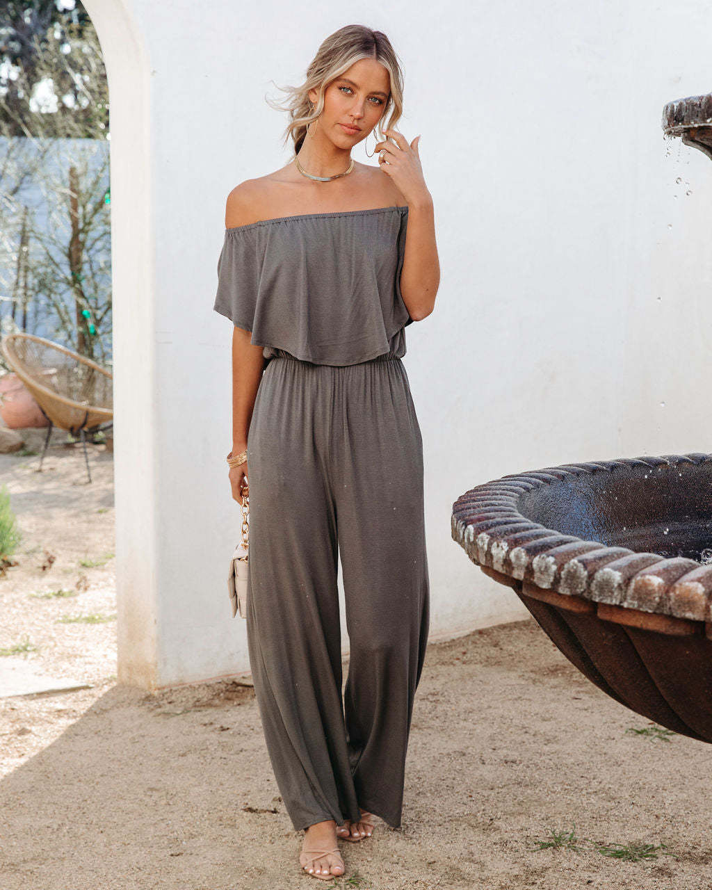 Spring Summer Women Clothing Off Shoulder Elegant Shoulder Baring Jumpsuit