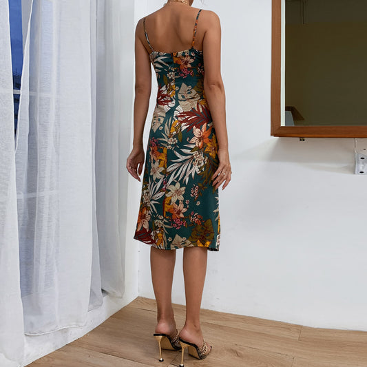 Strap Satin Split Dress Slim Fit Backless Satin Sexy Nightdress Women Dress