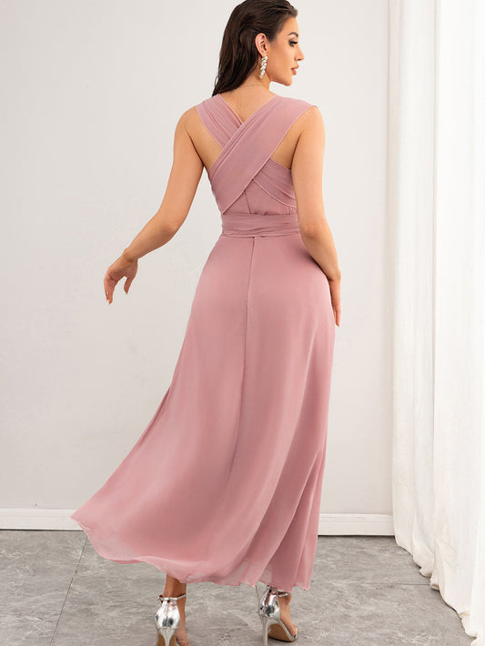 Women Clothing Sexy Backless Chiffon Pink Dress Maxi Dress Summer