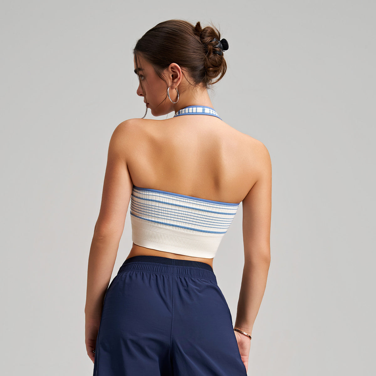 Halter Sports Underwear Contrast Color Striped Vest Women with Chest Pad Fitness Quick Drying Short Breathable Yoga Vest Bra