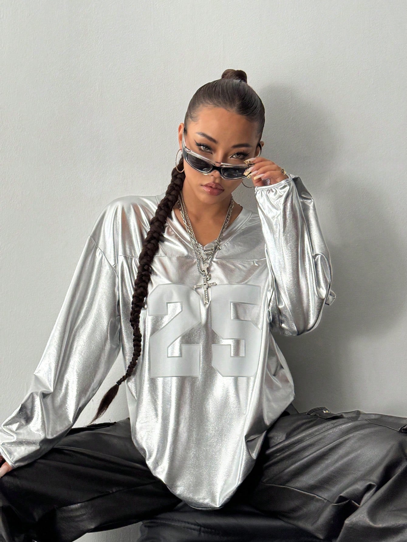 Women Clothing Street Casual Letters Printed V neck Women Long Sleeve Top