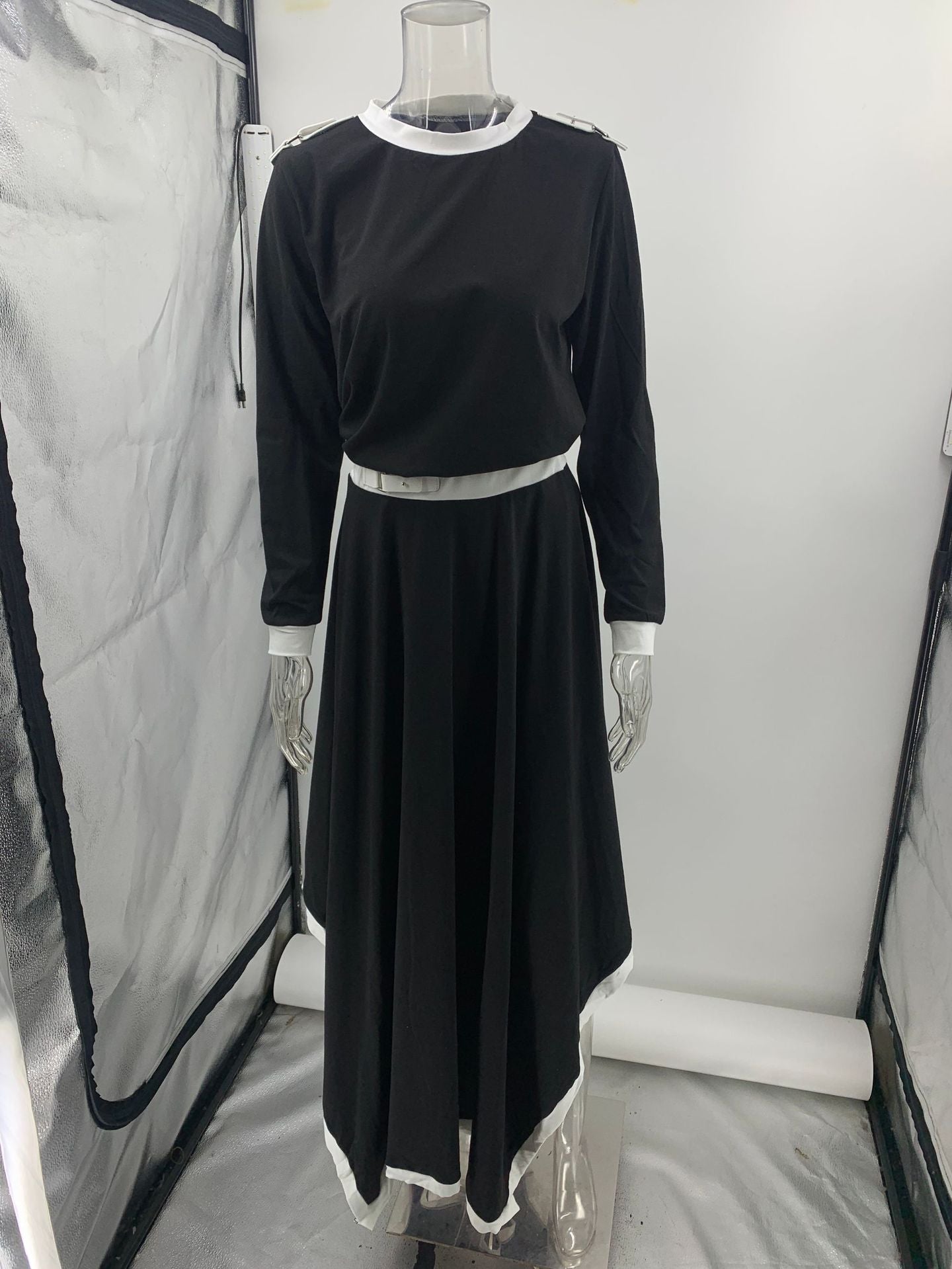 Spring Autumn Long Sleeve Irregular Asymmetric Solid Skirt Two Piece Set