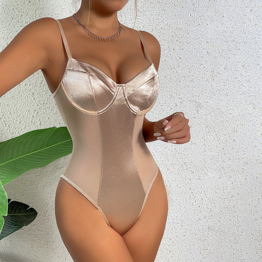 Skin Color Base Advanced Stitching Feeling Slim Fit Sleeveless Jumpsuit