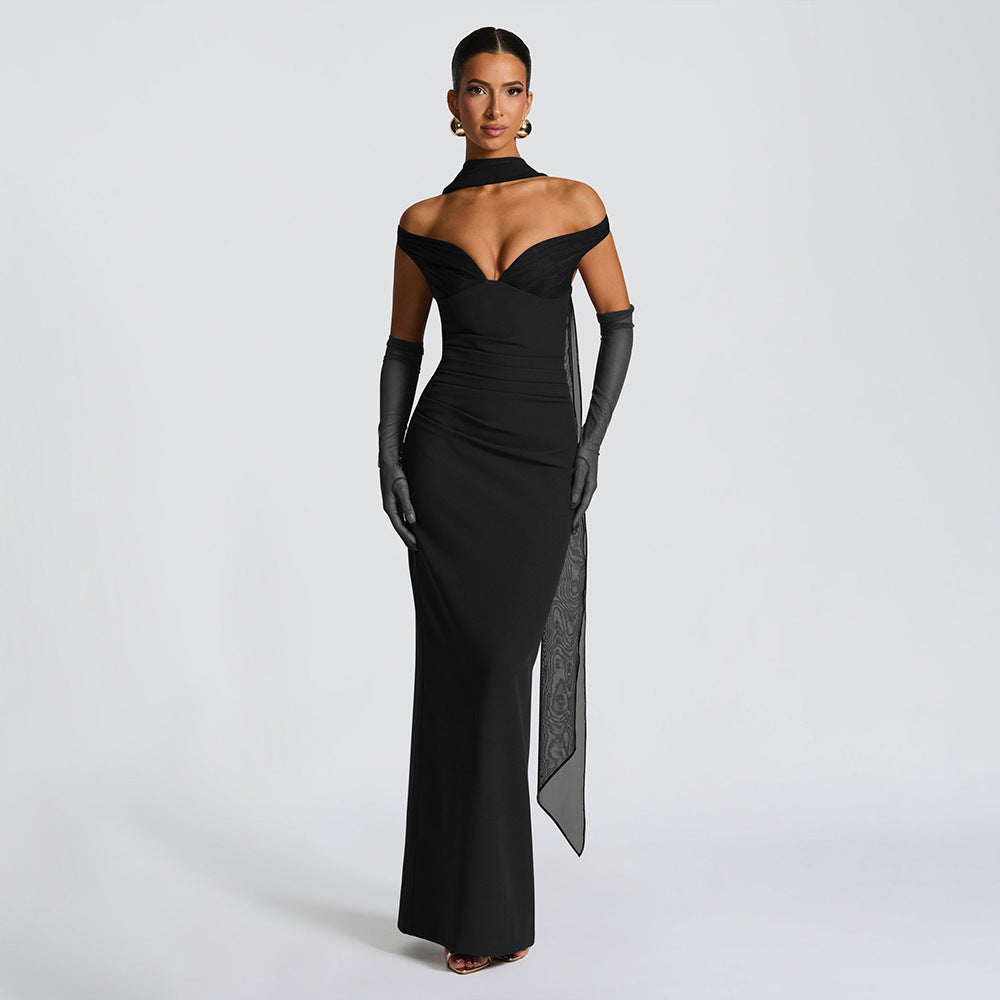 Elegant Tube Top Solid Color Dress Sexy Sleeveless Slim Fit Backless Dress