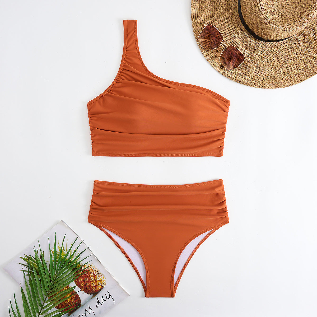 High Waist Solid Color Bikini Swimsuit Women Split Swimsuit Bikini