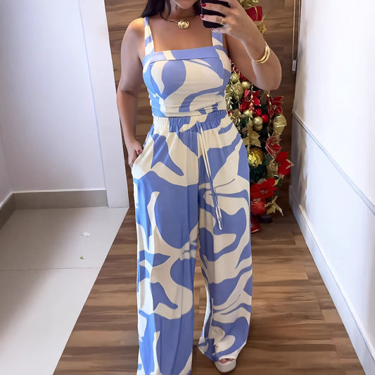 Women Casual Printed Sling Top Two Piece Sets Pants