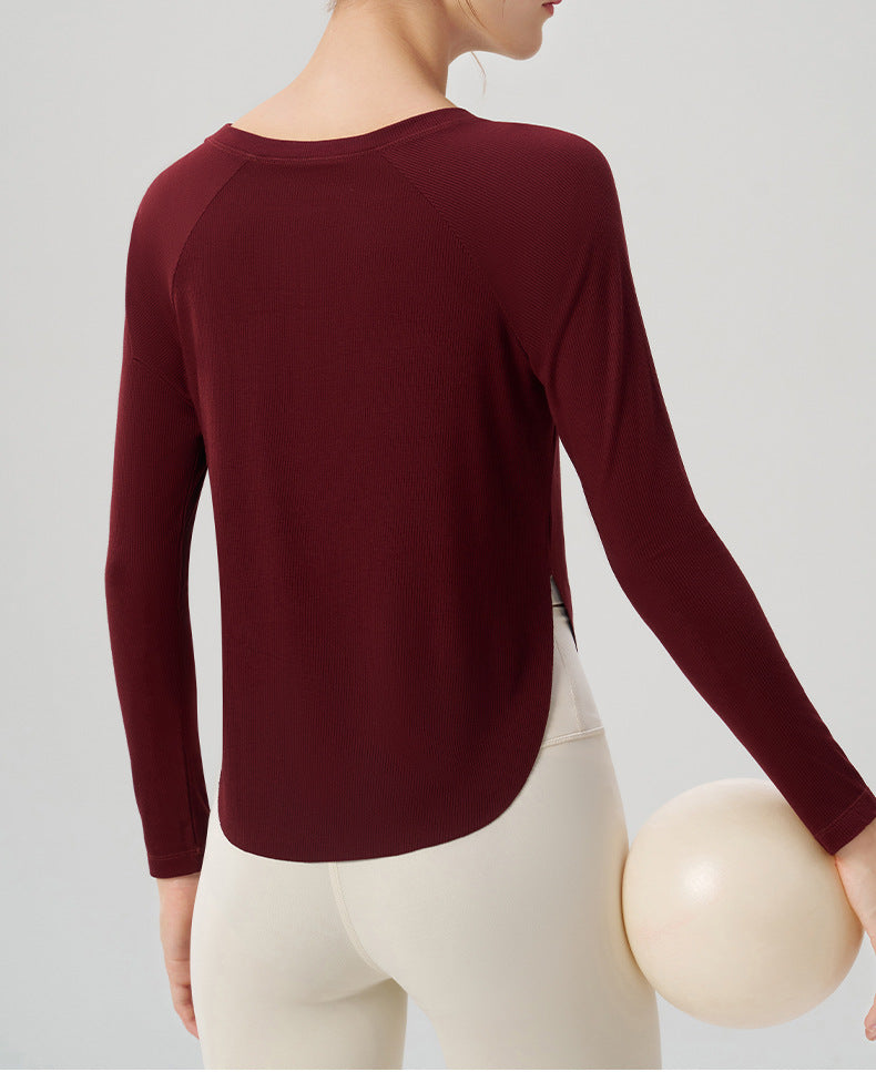 Autumn Nude Feel Yoga Clothes Women Loose Sexy Top Casual Drape Sports Long Sleeved Top