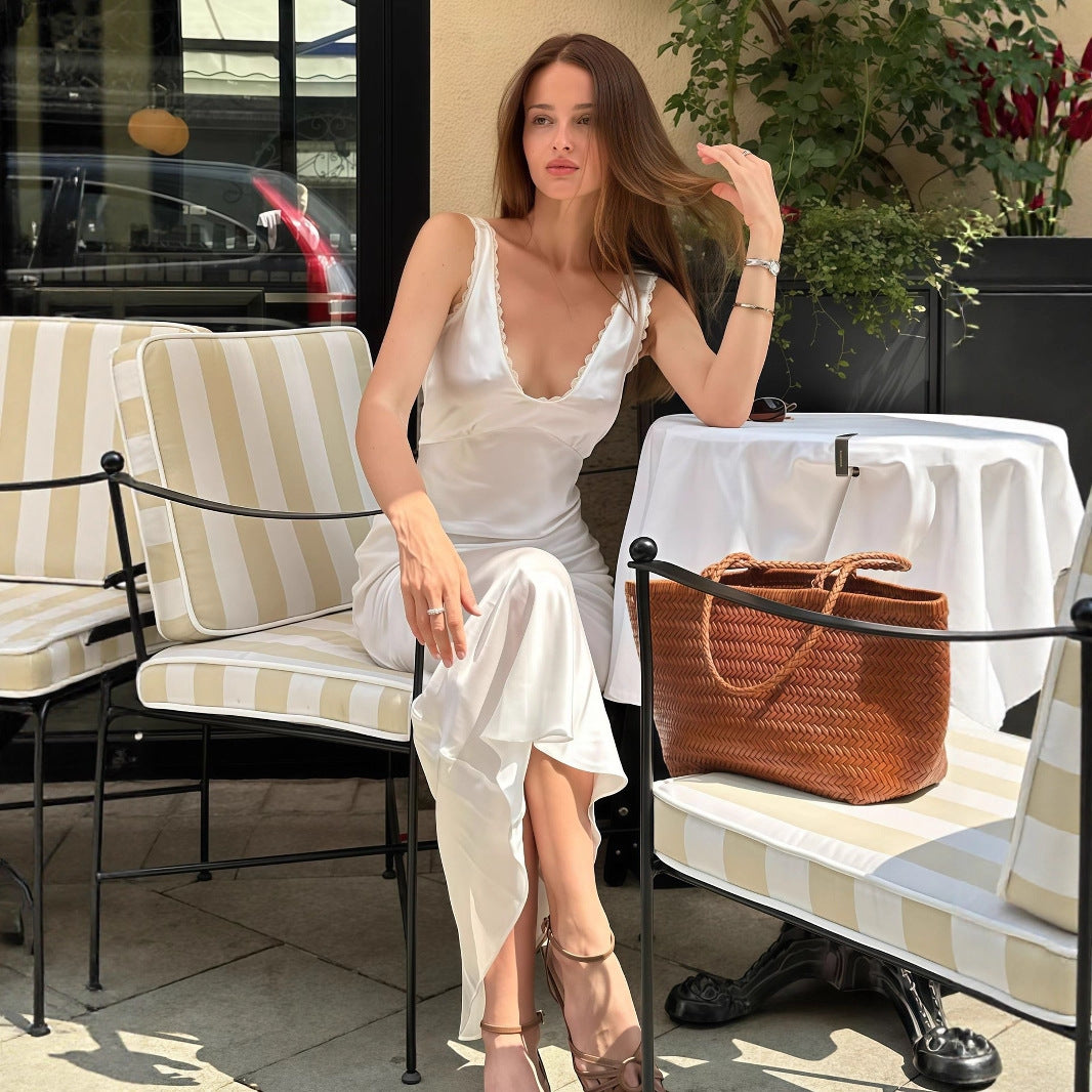 Women Clothing Summer French Entry Lux High Sense Graceful Fashionable Sleeveless Slim Dress