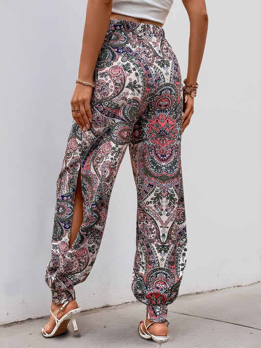 Holiday Travel High Waist Elastic Waist Ethnic Print Loose Bloomers