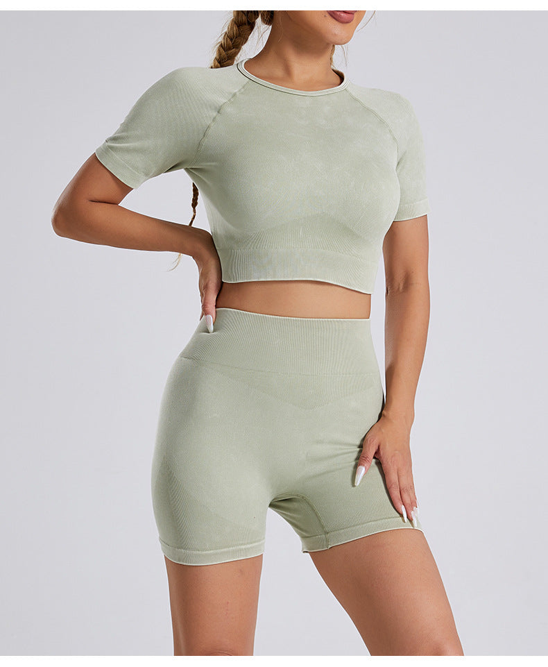 Skinny Yoga Clothes Suit Women Two Piece Seamless Running Sports Knitted Yoga Suit Suit Breathable Quick Drying