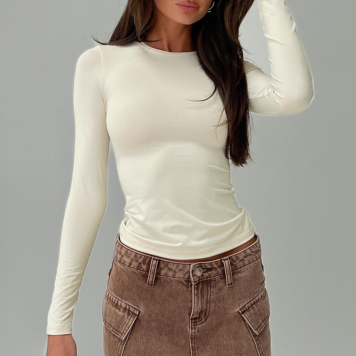 Women Clothing Autumn Sexy Slim Solid Color Long Sleeve Women T shirt