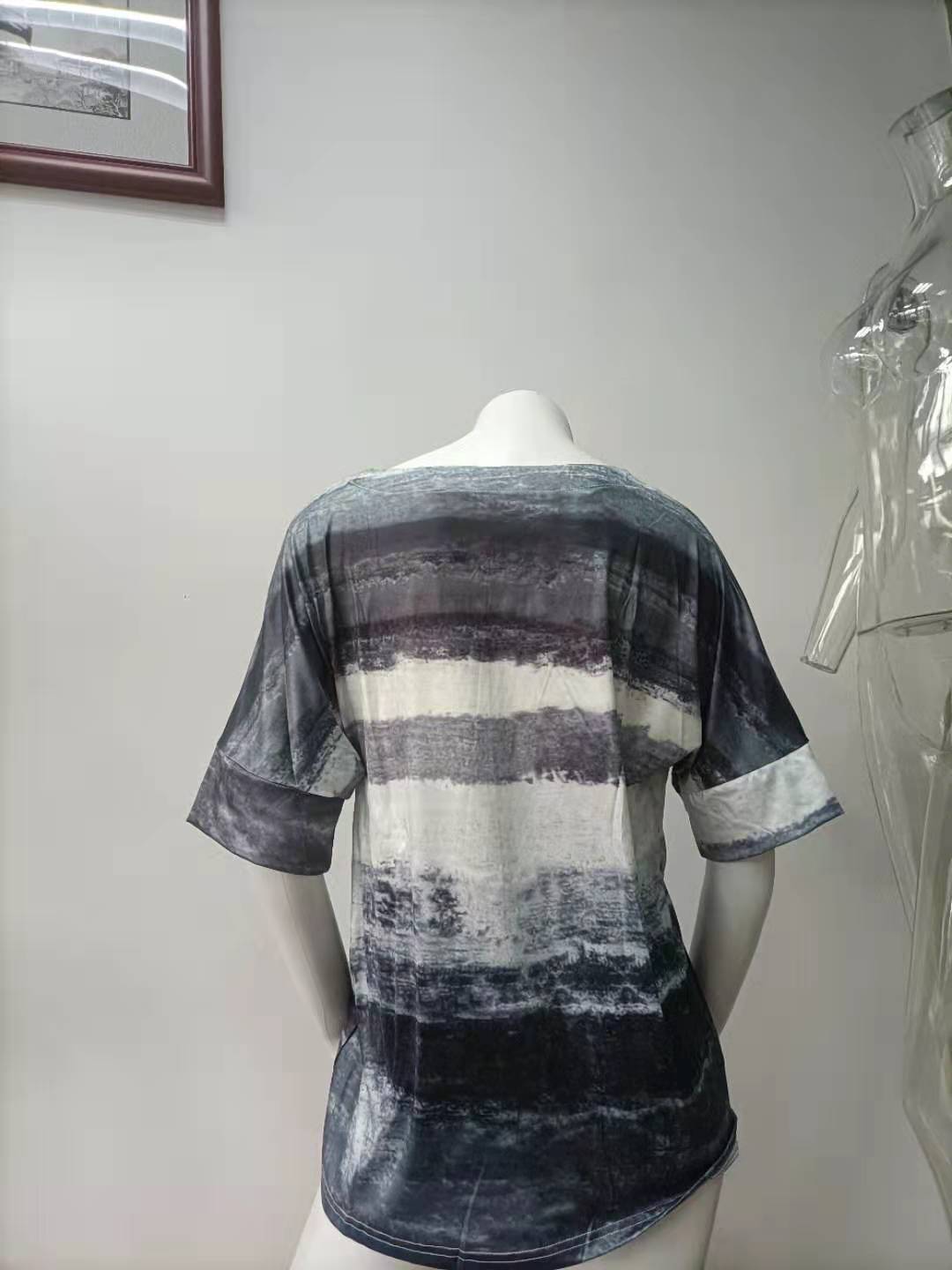 Women Clothing Summer Gradient Contrast Women Short-Sleeved T-shirt Women