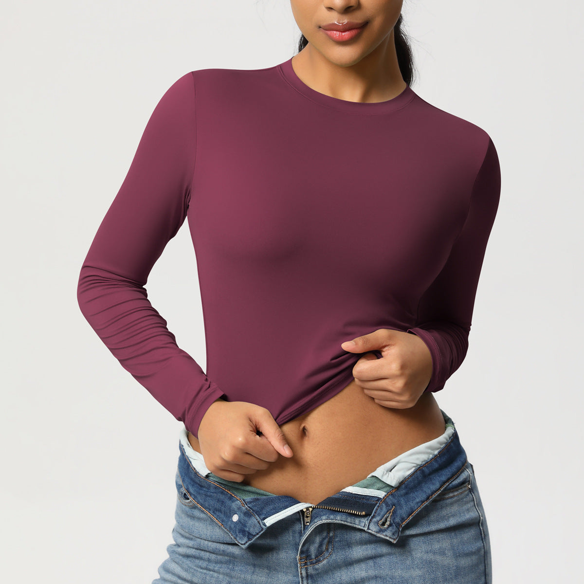 Nude Feel Tight Sports T shirt Quick Drying Breathable Long Sleeves Yoga Clothes Pilates Running Sports Fitness Long Sleeved Upper Garment