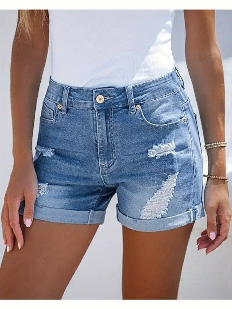 Summer Denim Shorts Women Ripped Fashionable Casual Shorts Pants
