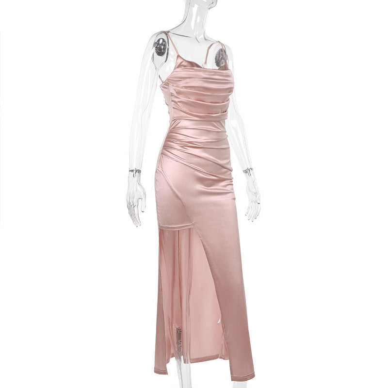 Summer Women Clothing Mercerized Sexy Camisole Gown Split Dress Women