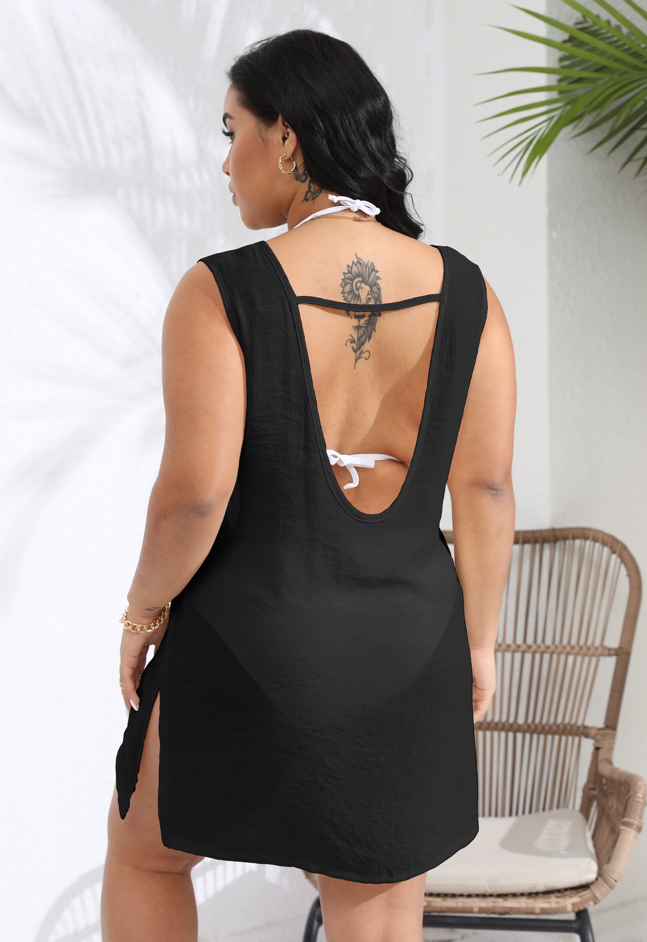 Plus Size Women Clothing Dress Lace Embroidered Sequ Floral Stitching Sexy Halter Beach Cover Up