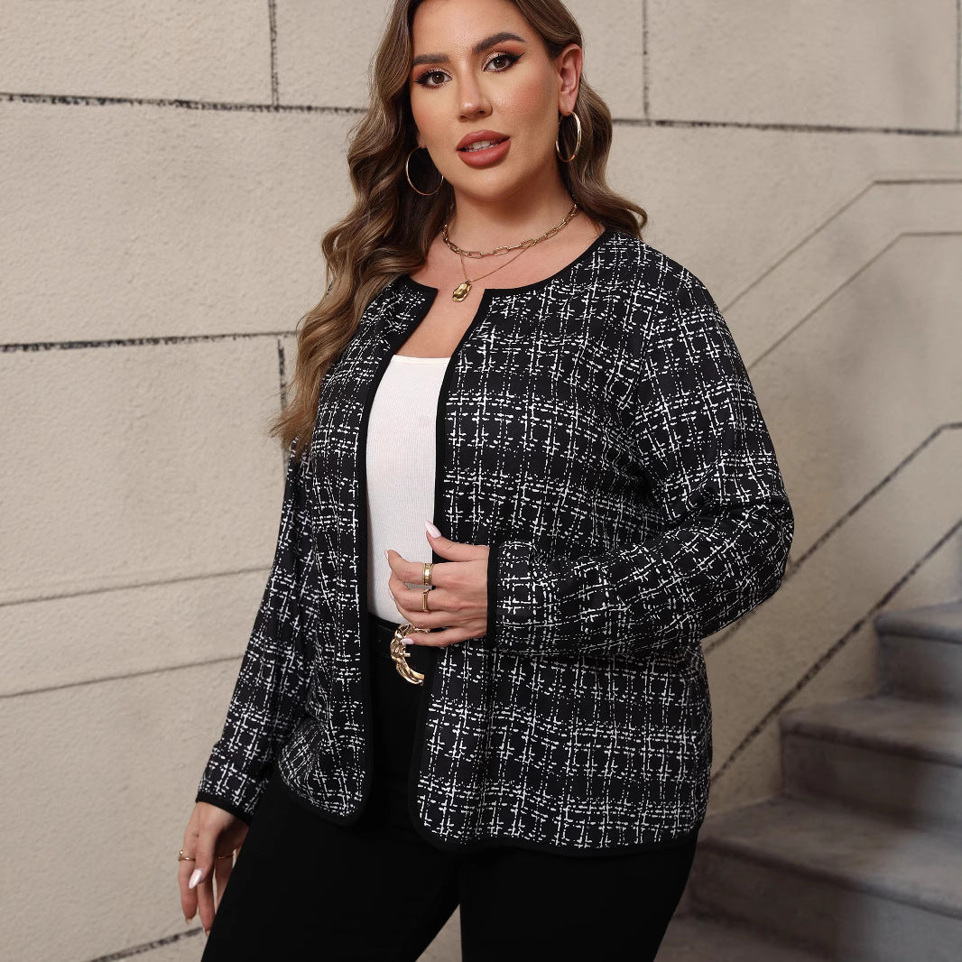 Plus Size Loose Casual Plaid Classic Cardigan