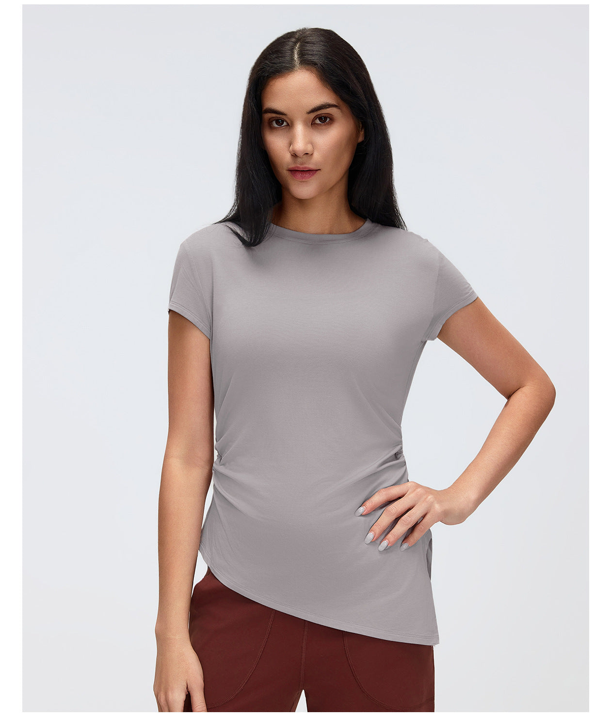 Summer round Neck Sports Short Sleeve Women Pleated Waist Tight Thin Yoga Wear Top Running Workout T shirt