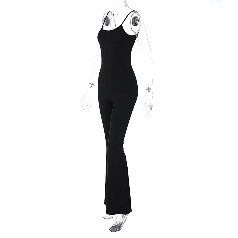 Women Clothing Spring Sexy U Collar Backless Slim Fit Solid Color Sling Jumpsuit