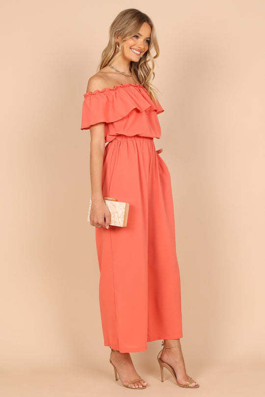 Casual Jumpsuit Summer off Shoulder Ruffled Solid Color Wide Leg Jumpsuit