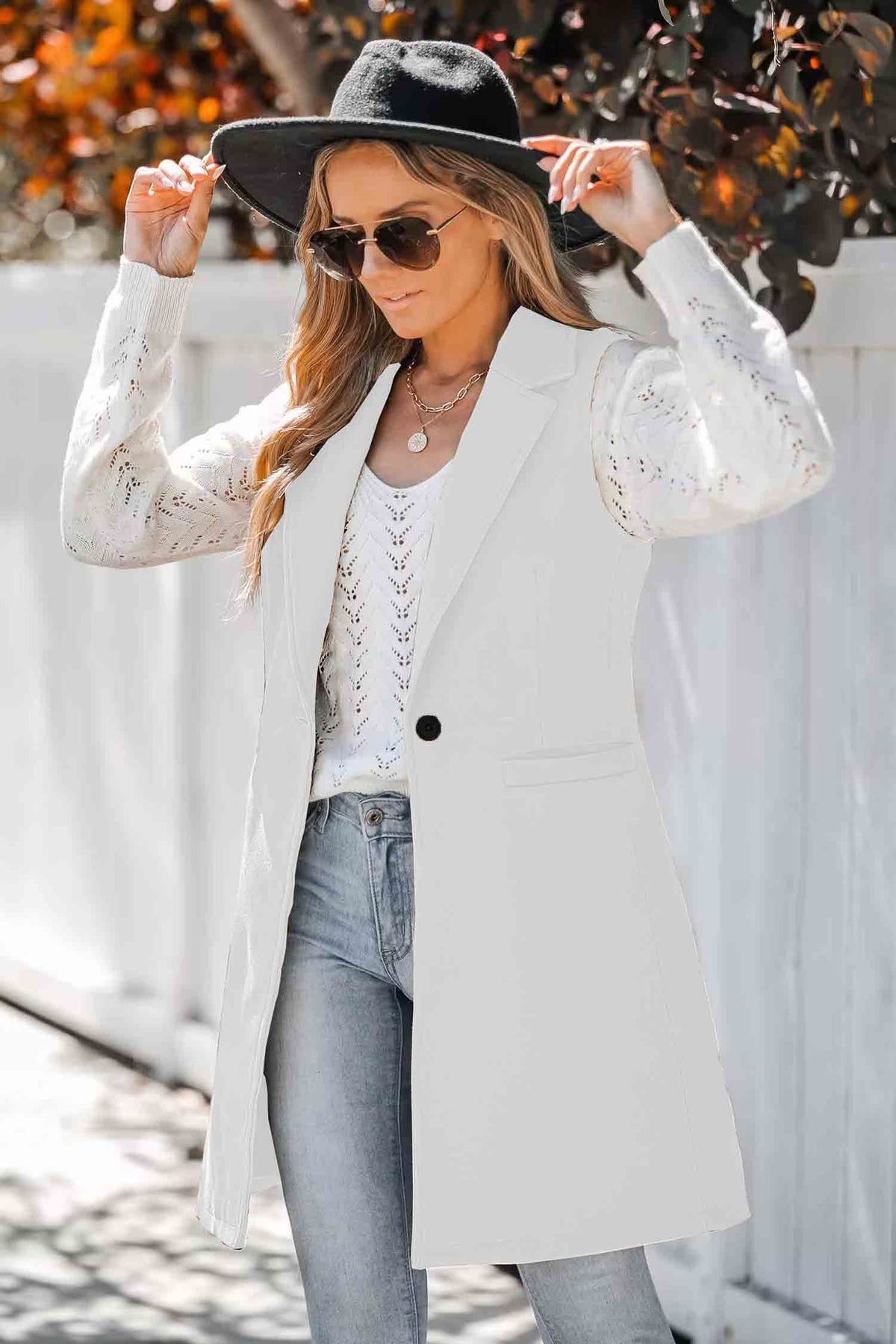 Autumn Winter Simplicity Vest Collared Button Sleeveless Woolen Coat for Women