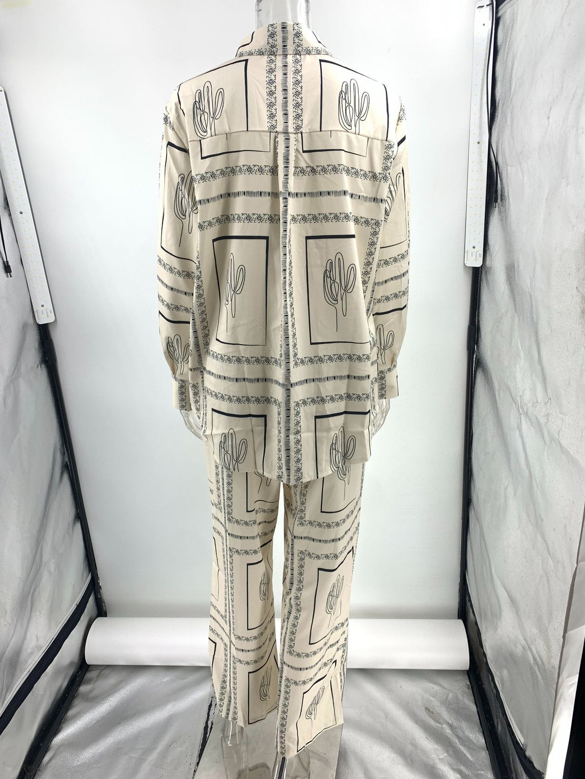 Printed Long Sleeved Shirt Trousers Two Piece Suit Home Wear