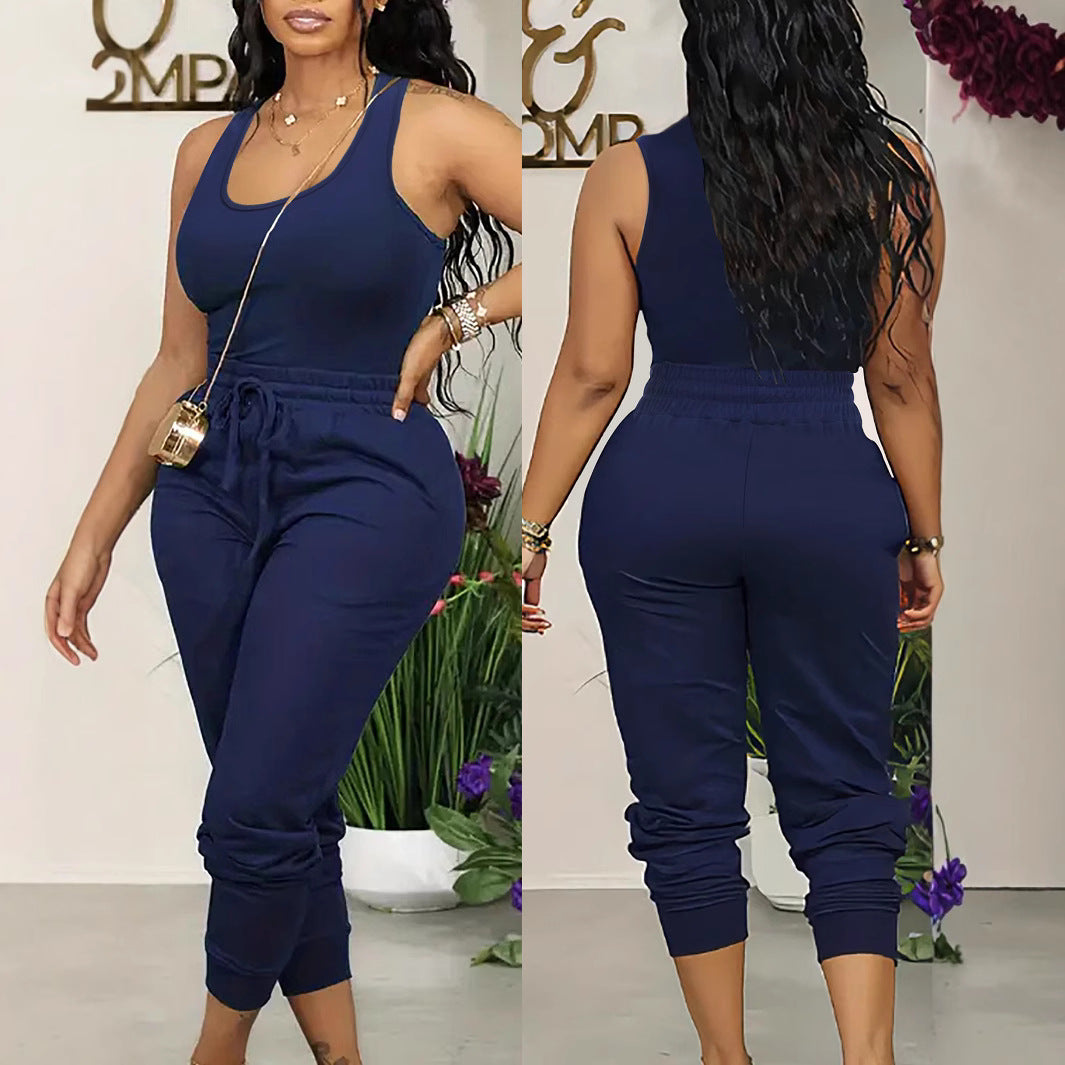 Women Clothing Elegant Vest Pants Sets Casual Solid Color