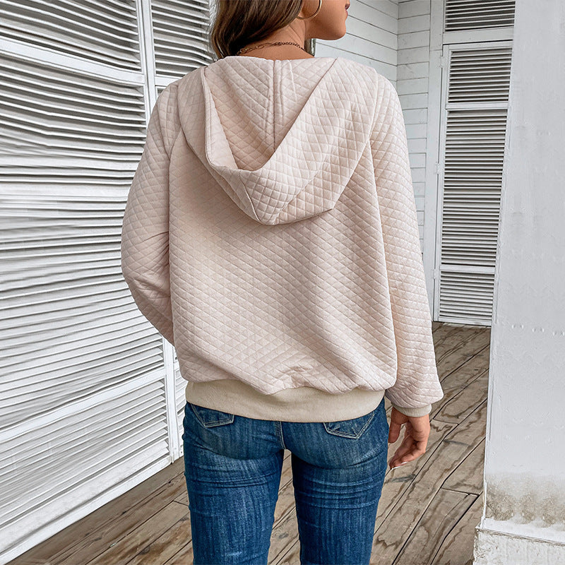 Autumn Women Clothing Hooded Long Sleeve Solid Color Sweatshirt
