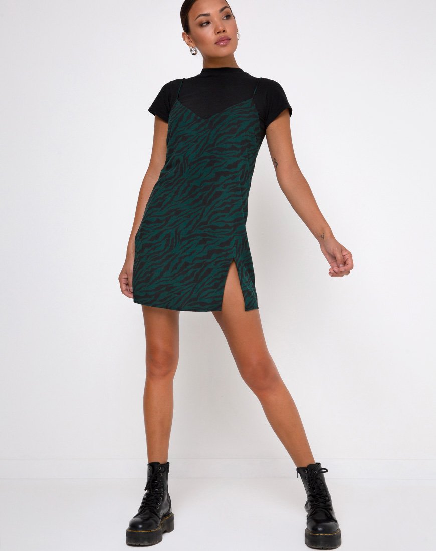 Ladies Dress V neck Printed Outerwear Suspender Dress Cami Dress