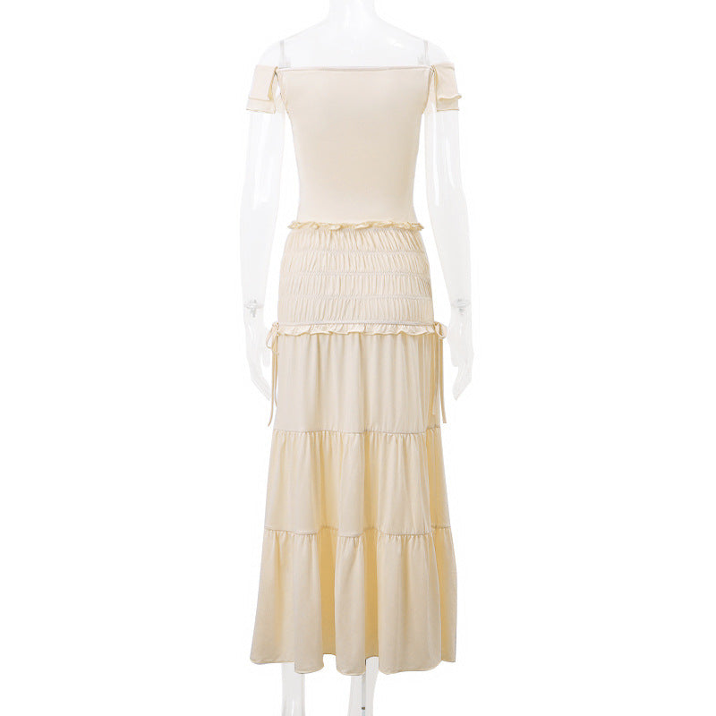 Summer Women Sexy Cropped Low Cut Short Vest French Pleated Skirt Set Women