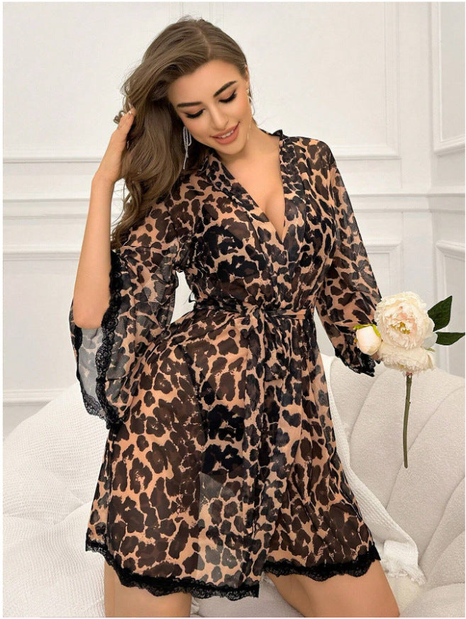 Sexy Wild Retro Bell Sleeve Thin Transparent Bathrobe Sexy Lingerie