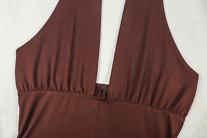 Women Clothing Skinny Sports Office Jumpsuit V neck Tied Slim Fit Solid Color Trendy Jumpsuit