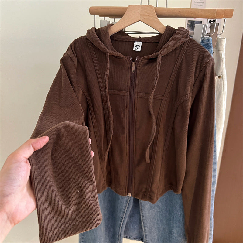 Autumn Winter Sweater Women Hooded Long Sleeve Short Cardigan Sexy Slim Fit Warm Jacket