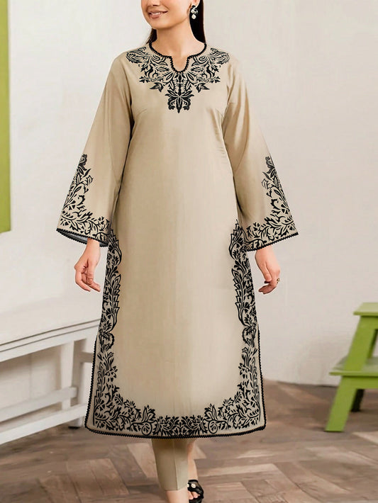 Women Clothing Elegant round Neck Long Sleeve Long Casual A line Dress