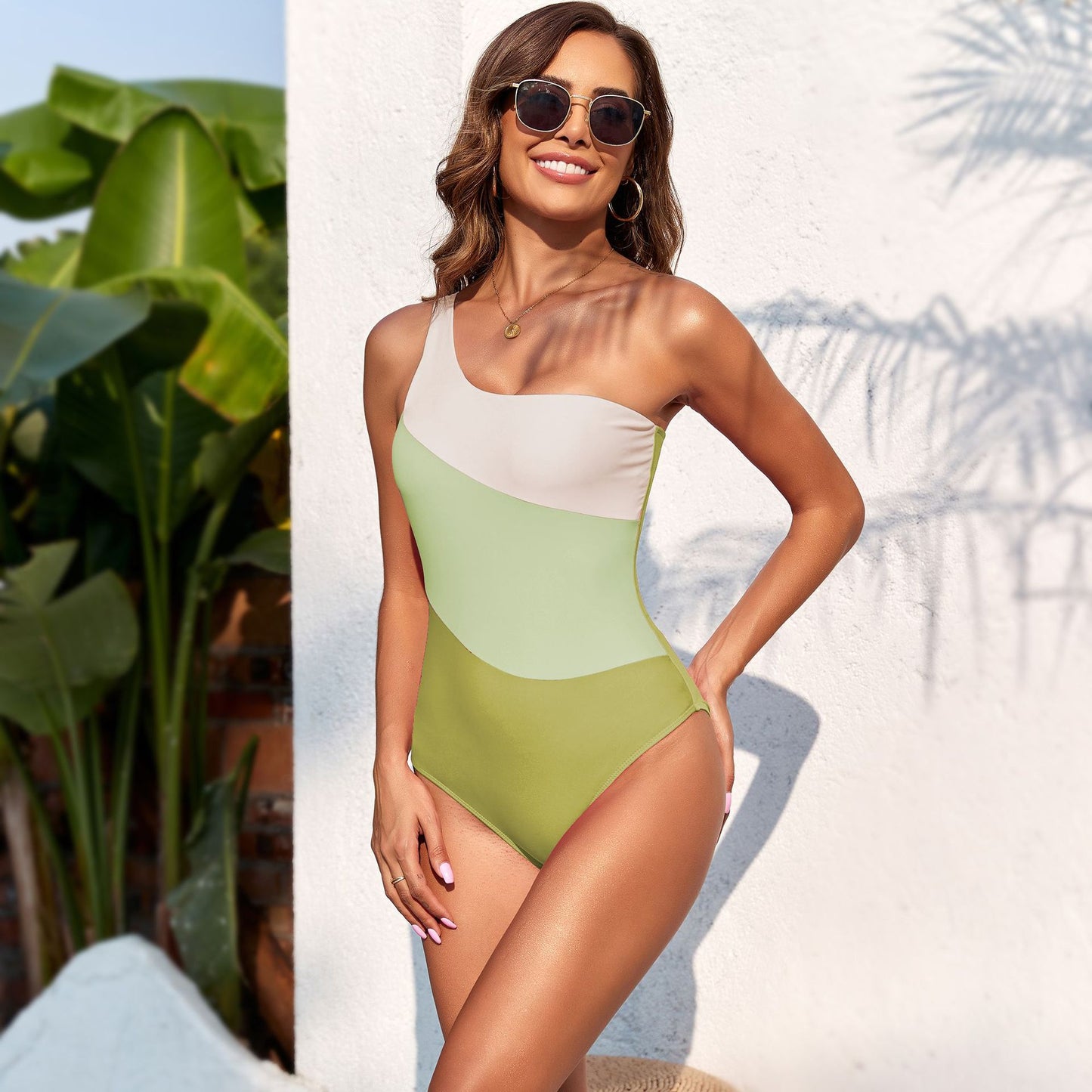Swimsuit Solid Color Stitching One Piece Swimsuit Women Swimwear