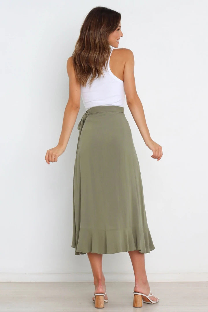 Summer Self-Tie Irregular Asymmetric Sheath Solid Skirt Women Clothing Skirt