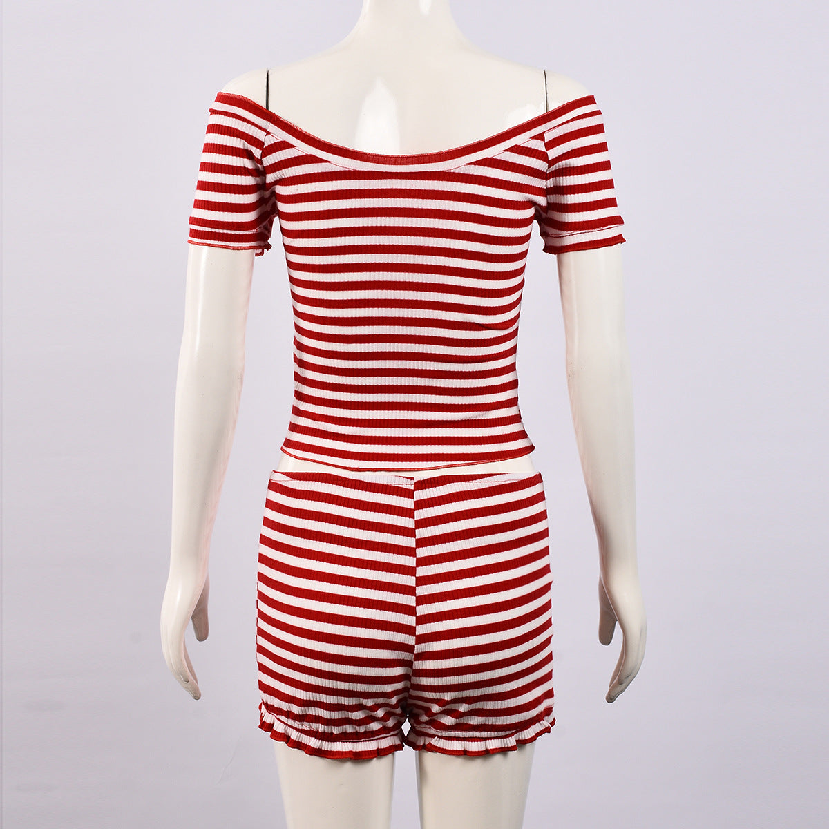 Supply Summer Sexy U Collar Backless Cropped Striped Short Sleeve Shorts Two Piece Sets