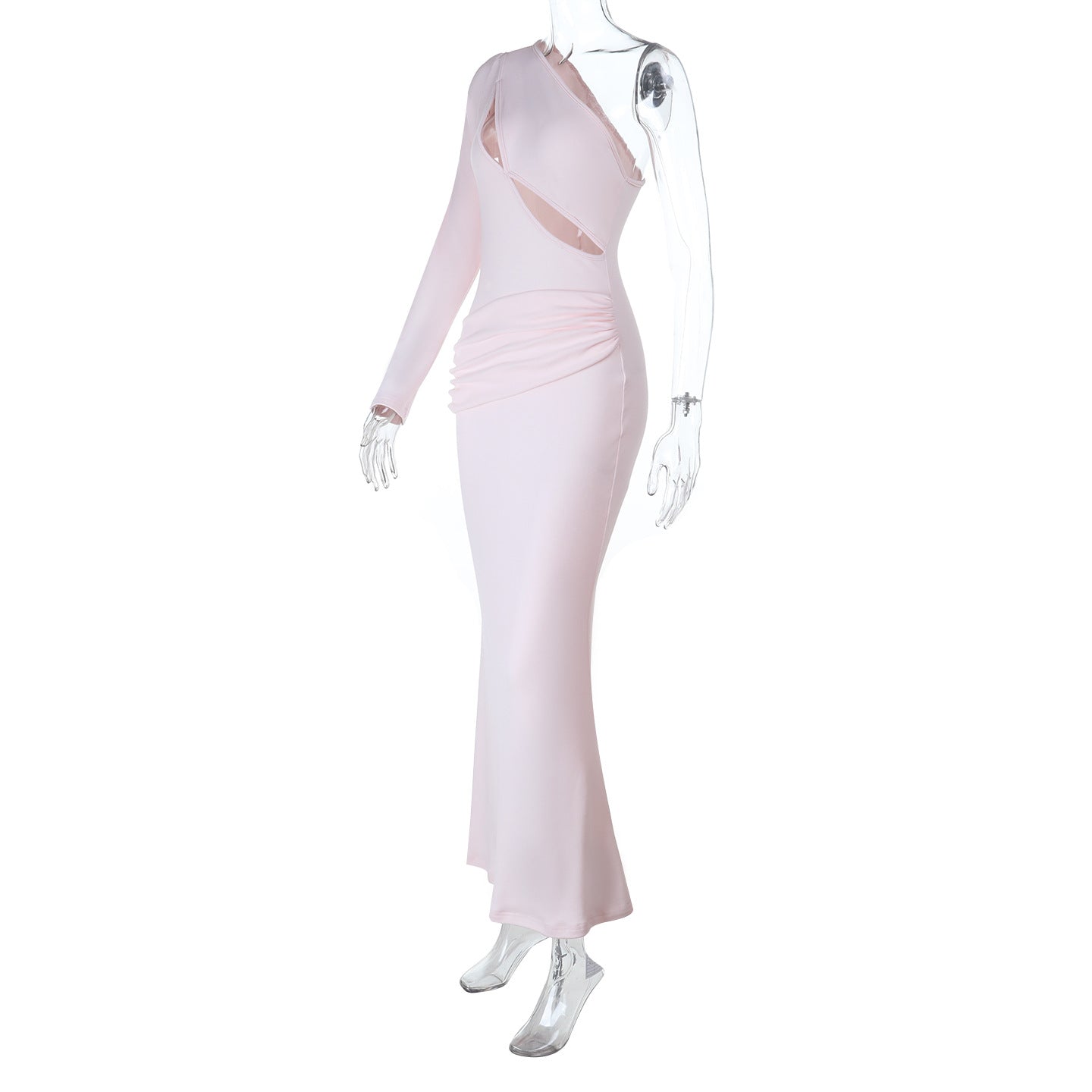 Evening Maxi Dress Sexy Waist Trimming Hollow Out Cutout out Single Sleeve Dress