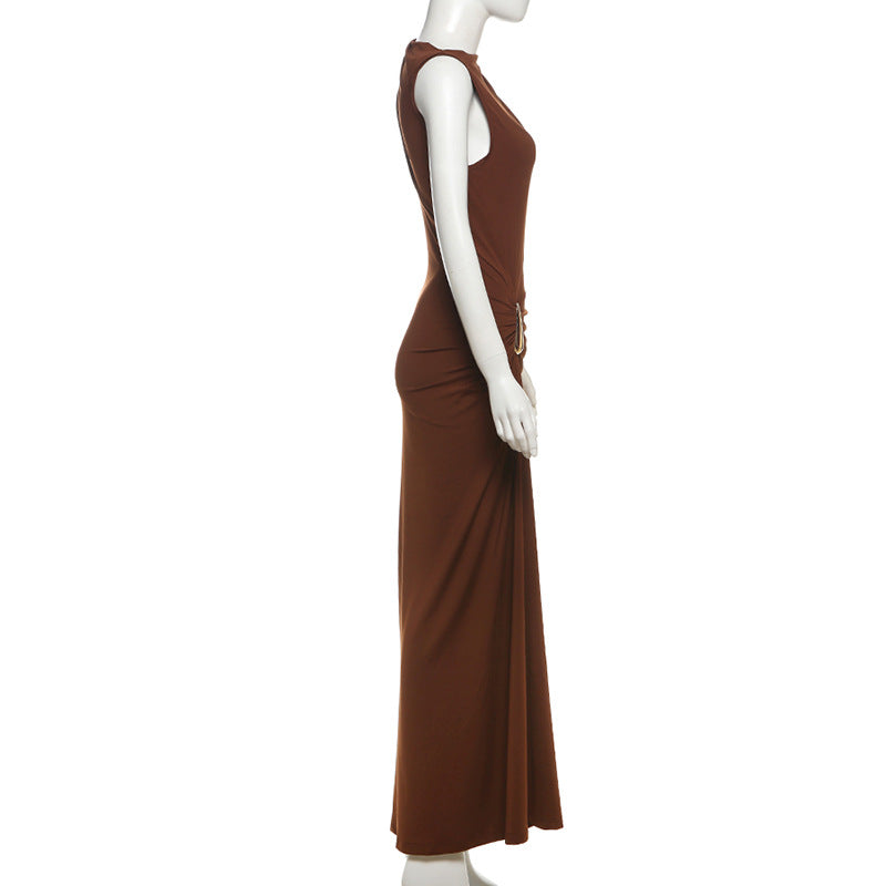 Women Clothing Summer Sexy Slim Metal Decorative Sheath Sleeveless Dress
