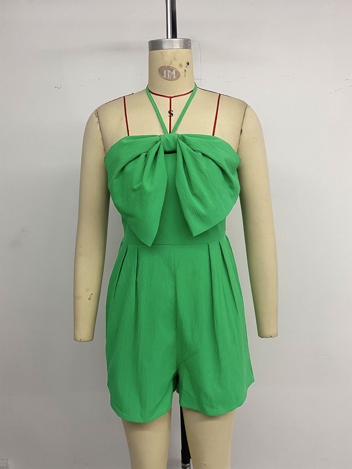 Holiday Party Fresh Sweet Sleeveless Halter Solid Color Women Summer Jumpsuit
