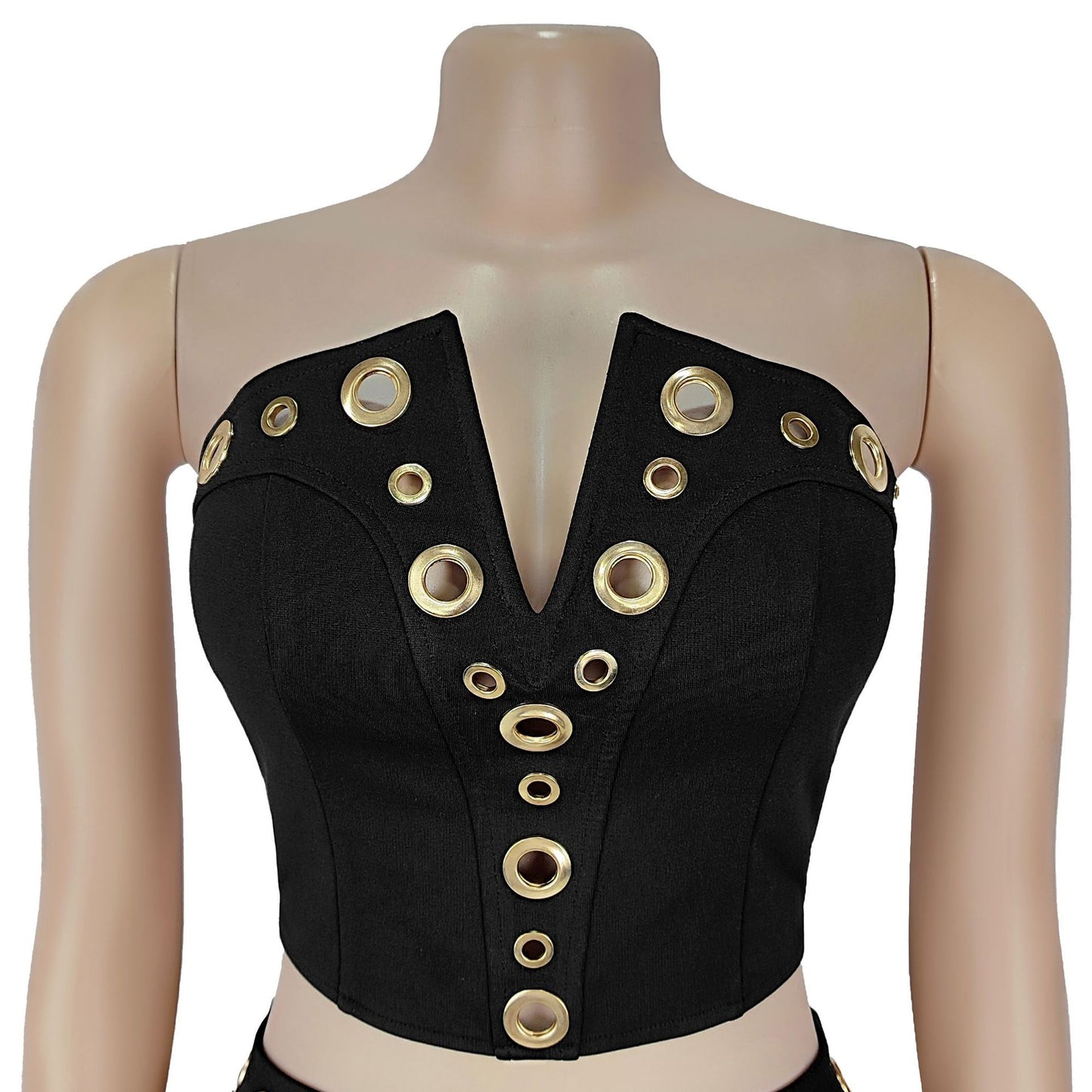 Women Wear Sexy Tube Top Corns Metal Button Trousers Set