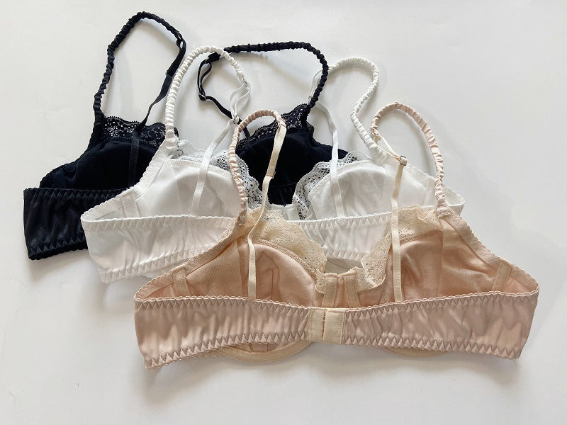 Sexy Underwear Women Stretch Satin Satin Satin Lace Edge Bra Set