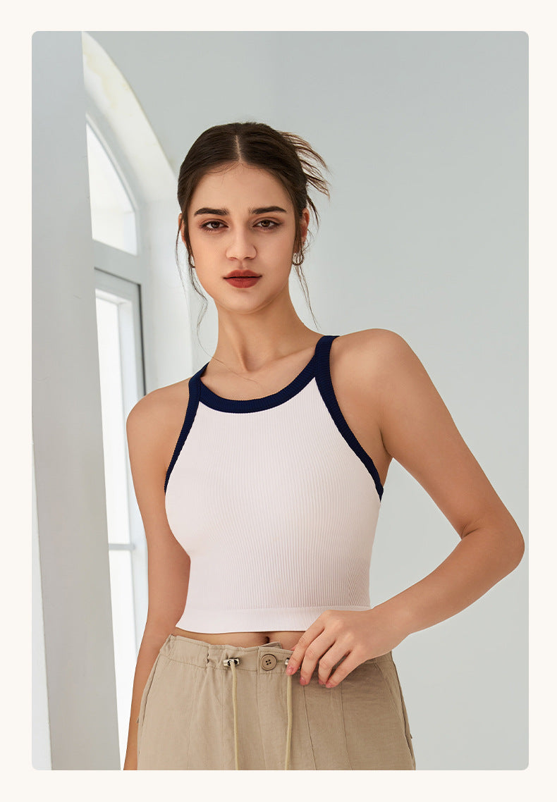 Autumn Winter Contrast Color High Elastic Sports Underwear Women Bra Yoga Clothes Vest Fixed Cup