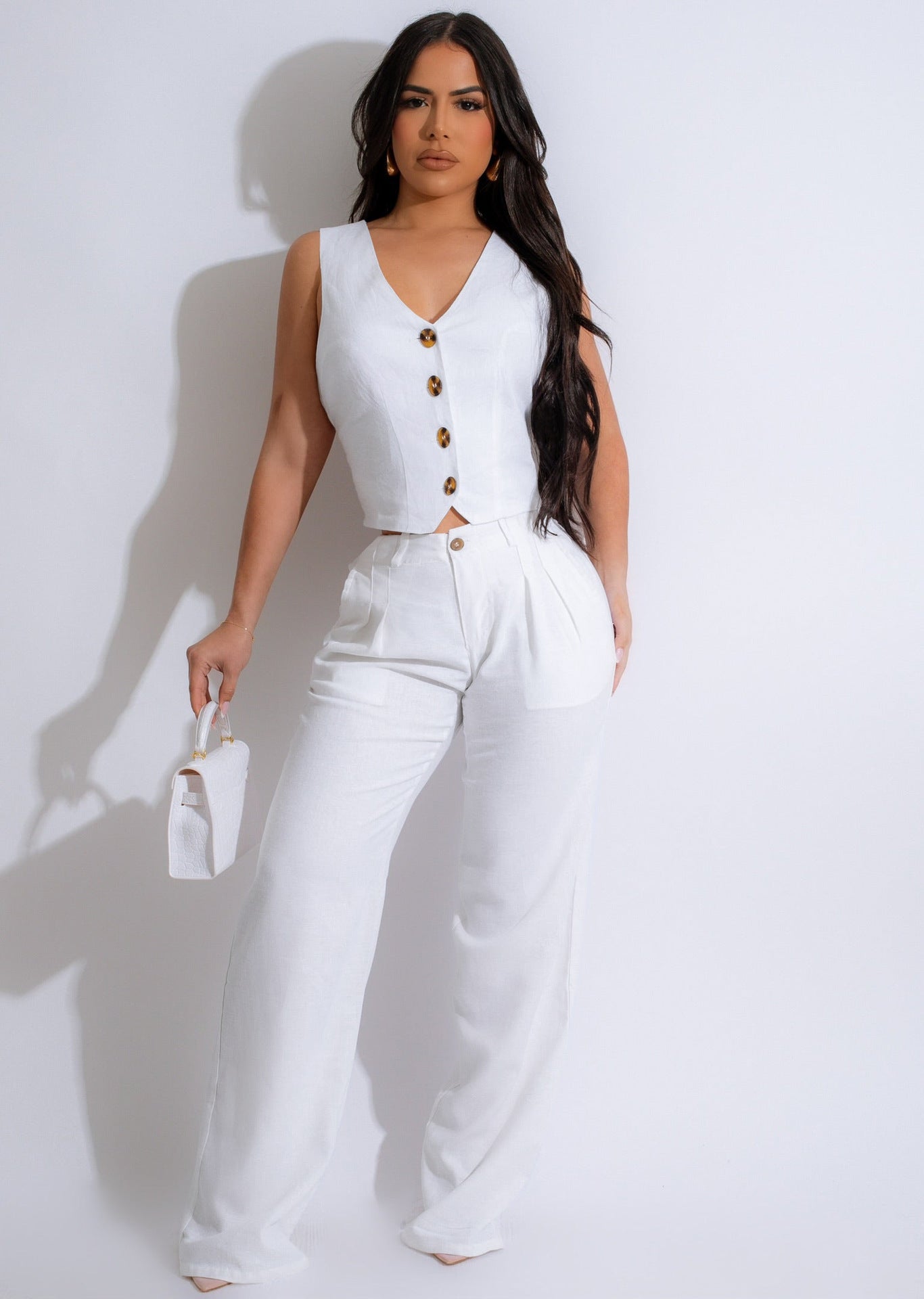 Women Clothing Linen Two Piece Set Vest Jacket Set Office Office Office Summer